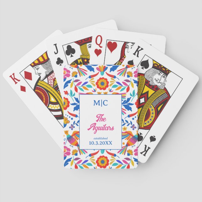 Folk Art Floral Fiesta Mexico Wedding Pattern Playing Cards (Back)