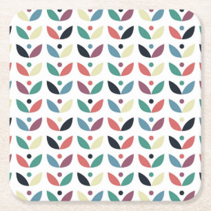 Folk Art Floral Geometric Pattern Square Paper Coaster