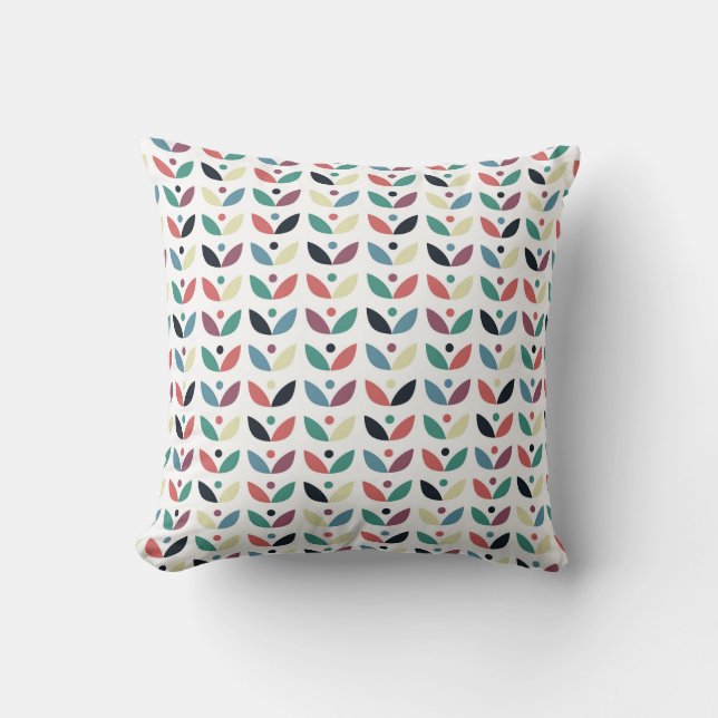 Folk Art Floral Geometric Pattern Throw Pillow (Front)