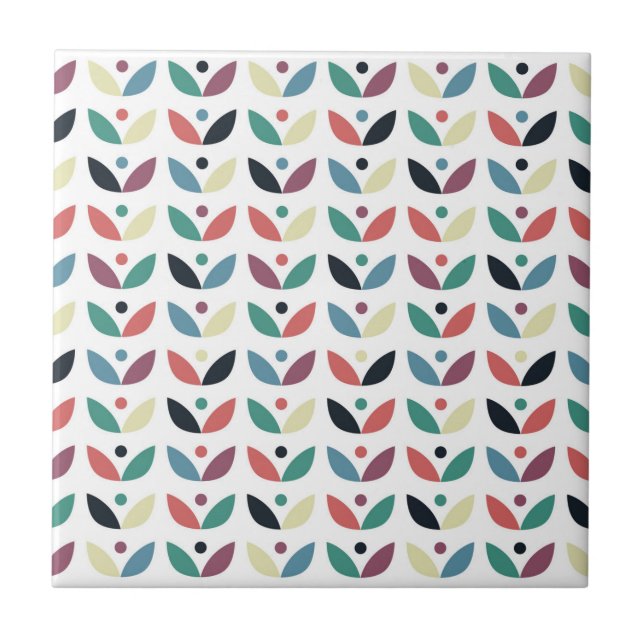 Folk Art Floral Geometric Pattern Tile (Front)