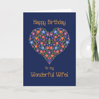 Folk Art Floral Heart Birthday Card for Wife