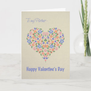 Folk Art Floral Heart Valentine's Card for Partner