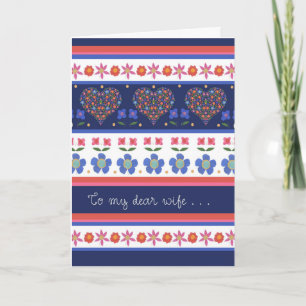 Folk Art Floral Hearts Birthday Card for Wife