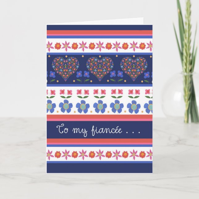 Folk Art Floral Hearts Carte d'anniversaire pour F (Devant)