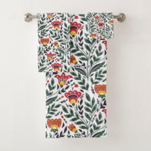 Folk art floral pattern bath towel set