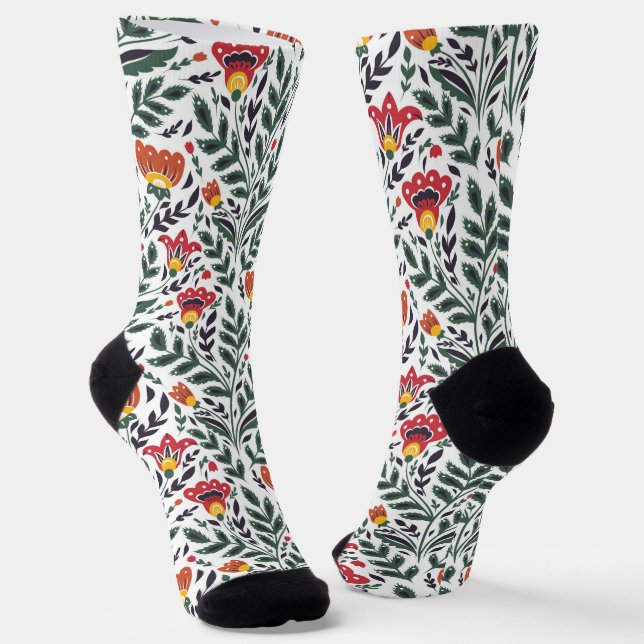 Folk art floral pattern socks (Angled)