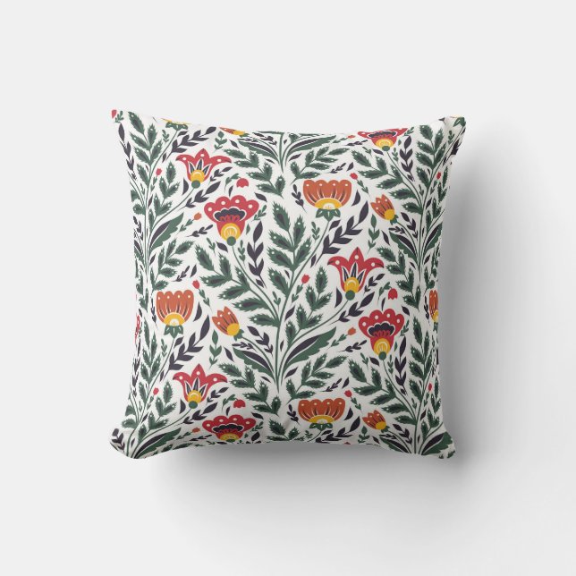 Folk art floral pattern throw pillow (Front)