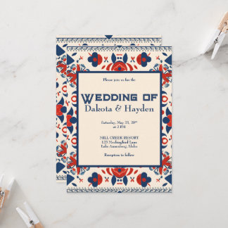 Folk art floral red, white, and blue invitation