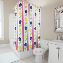 Folk Art Floral Stripe - Navy Yellow Hot Pink