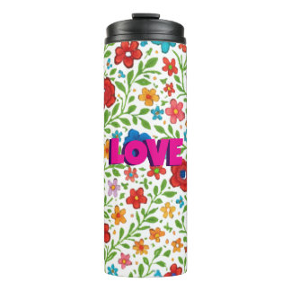 Folk Art Floral Vines Seamless Pattern - Vibrant G Thermal Tumbler
