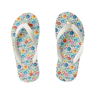 Folk Art Flower Pattern 2 Kid's Flip Flops