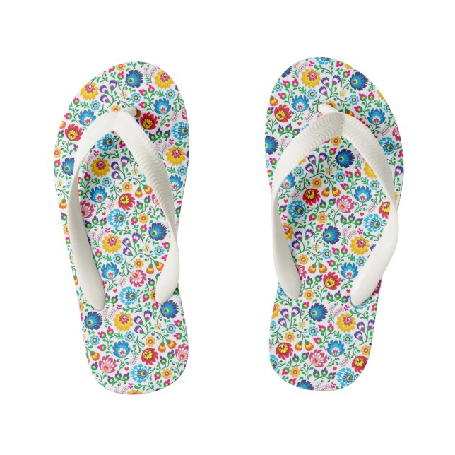 Folk Art Flower Pattern 2 Kid's Flip Flops (Footbed)