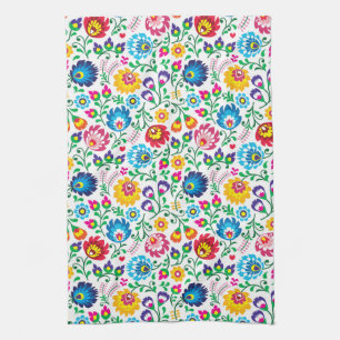 Folk Art Flower Pattern 2 Kitchen Towel