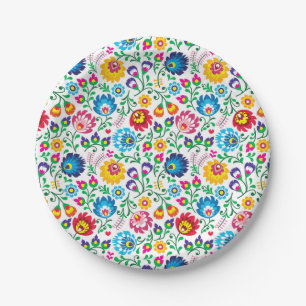 Folk Art Flower Pattern 2 Paper Plate