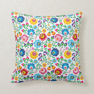 Folk Art Flower Pattern 2 Throw Pillow