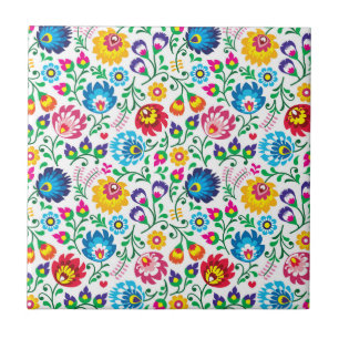 Folk Art Flower Pattern 2 Tile