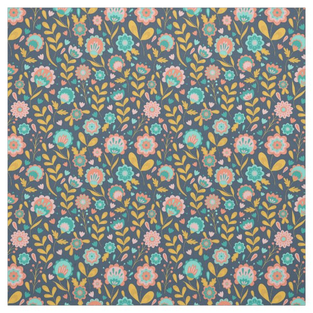 Folk Art Flower Pattern Fabric (Swatch)