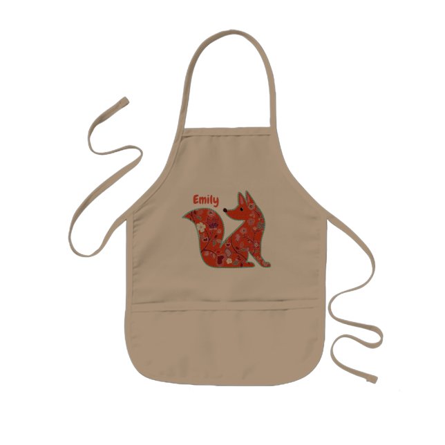 Folk Art Flower Pattern Fox Kids Apron (Front)