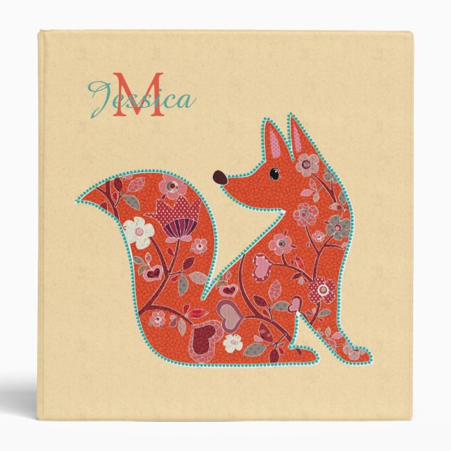 Folk Art Flower Pattern Fox Personalised Binder (Front)