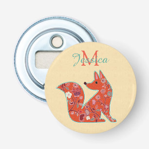 Folk Art Flower Pattern Fox Personalised Bottle Opener