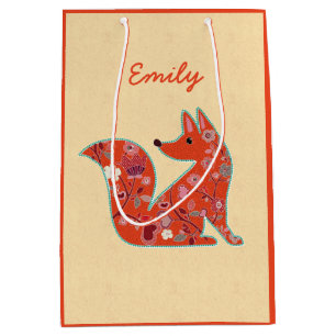 Folk Art Flower Pattern Fox Personalised Medium Gift Bag