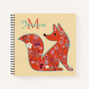 Folk Art Flower Pattern Fox Personalised Notebook