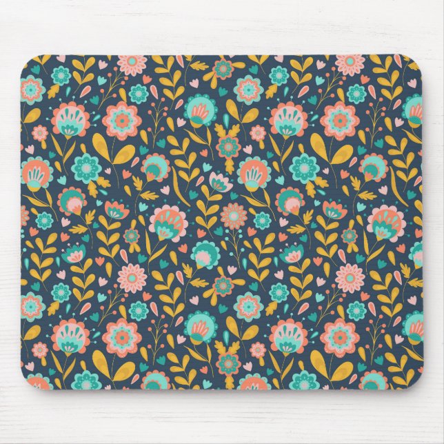 Folk Art Flower Pattern Mouse Pad (Front)