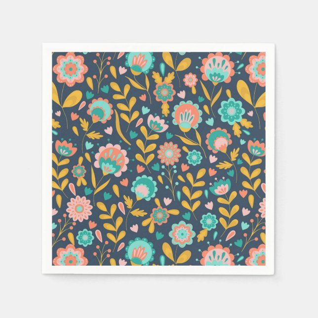 Folk Art Flower Pattern Napkin (Front)