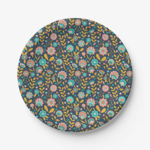 Folk Art Flower Pattern Paper Plate