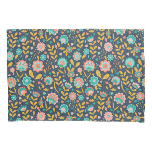 Folk Art Flower Pattern Pillowcase
