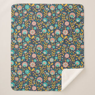 Folk Art Flower Pattern Sherpa Blanket