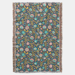 Folk Art Flower Pattern Throw Blanket