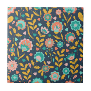 Folk Art Flower Pattern Tile