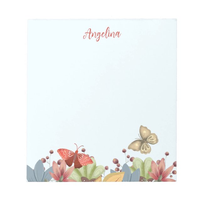 Folk Art Flowers and Butterflies Notepad (Front)