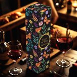 Folk Art Flowers and Butterflies Personalized Wine Box<br><div class="desc">Folk art flowers and butterflies on a black background with your text.</div>