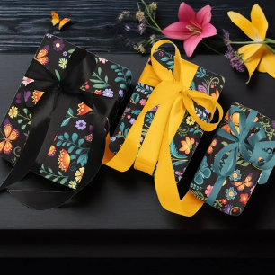 Folk Art Flowers and Butterflies Wrapping Paper Sheet