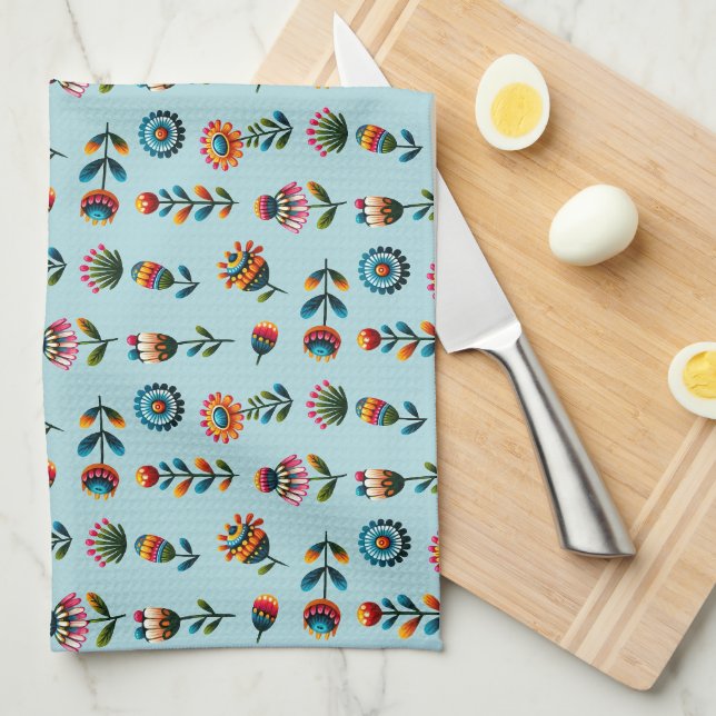 Folk Art Flowers Kitchen Towel (Quarter Fold)