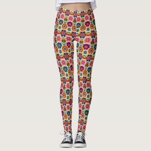Folk Art Flowers Retro Bohemian Floral Pattern Leggings