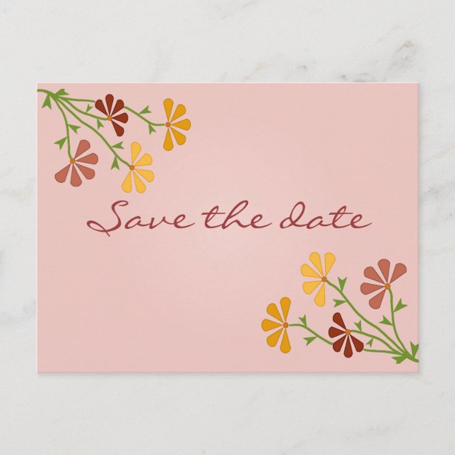 Folk Art Flowers Save the Date Postcard (Front)