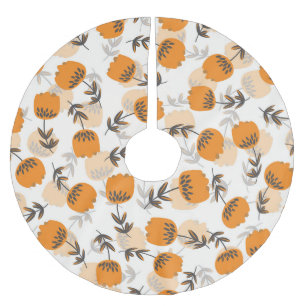 Folk Art Flowers Scandinavian Style Brushed Polyester Tree Skirt