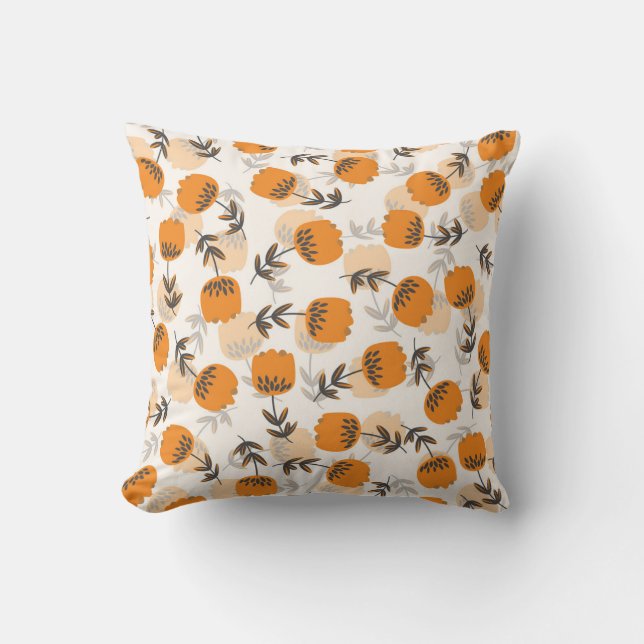 Folk Art Flowers Scandinavian Style Throw Pillow (Front)