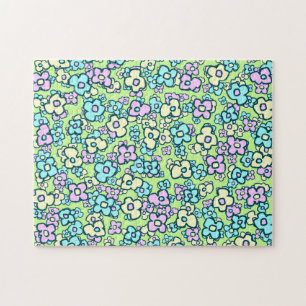 Folk Art Flowers Spring Green Pastel Colors Jigsaw Puzzle
