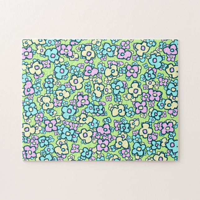 Folk Art Flowers Spring Green Pastel Colors Jigsaw Puzzle (Horizontal)