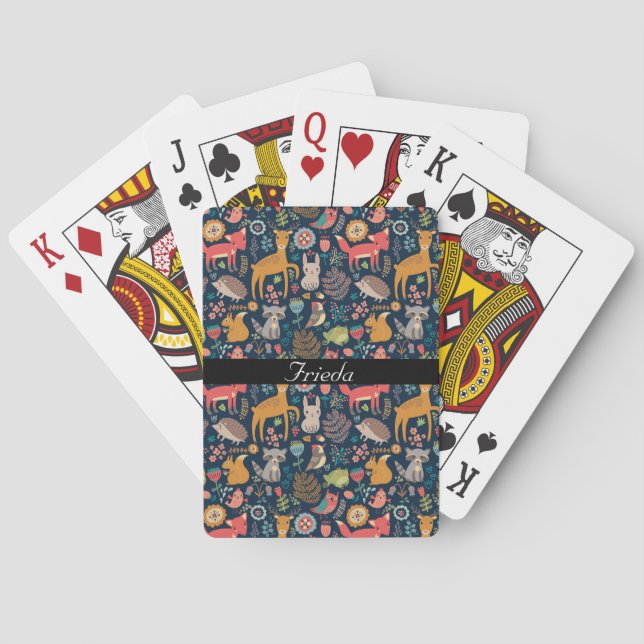 Folk Art Forest Friends Personalized Playing Cards (Back)