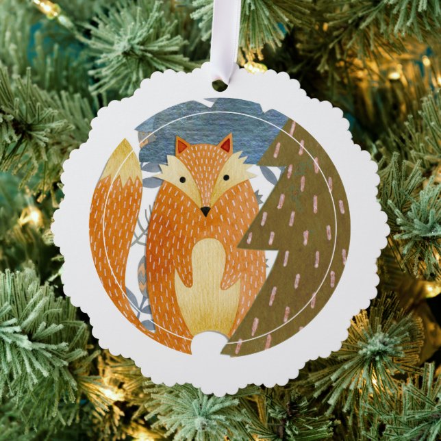 Folk Art Fox Christmas Ornament Card (Insitu (Tree))