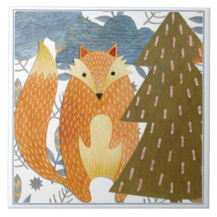 Folk Art Fox Christmas Tile