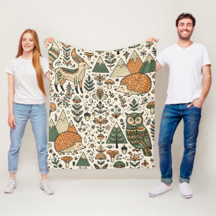 Folk Art Fox & Hedgehog Nordic Forest Blanket