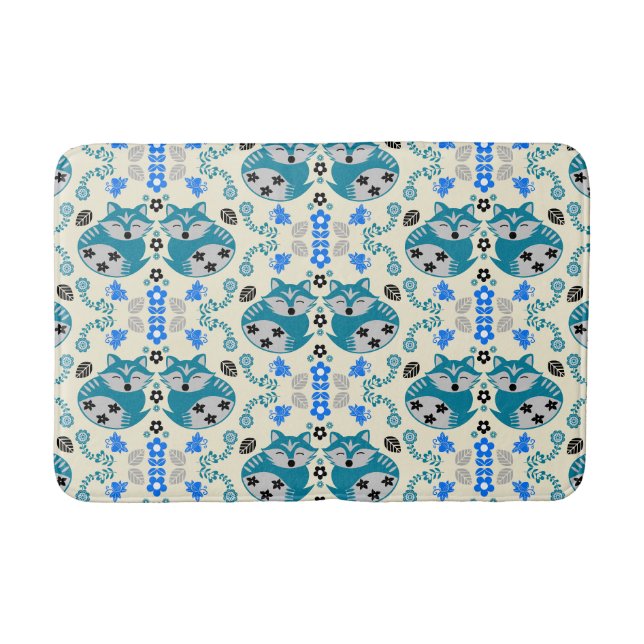 Folk Art Fox Print Decor Bath Mat (Front)