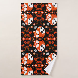 Folk Art Fox Print Decor Bath Towel