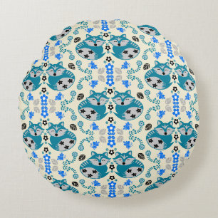 Folk Art Fox Print Decor Round Pillow